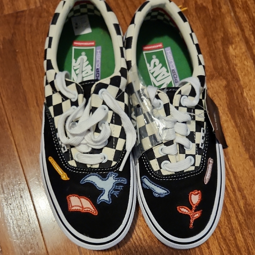 Vans Black Checkered Sneakers with Embroidered Patches